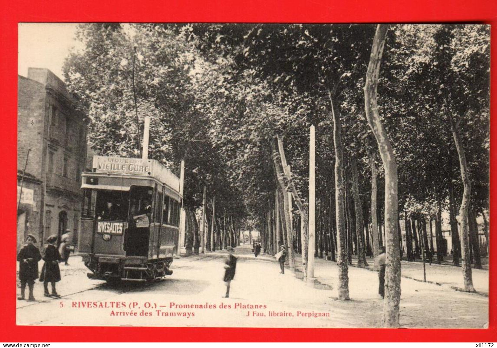 MON-31 Rivesaltes  Promenade Des Platanes, Arrivée Des Tramway,  Pub Liqueur Vieille Cuve. Fau.  Circ. 1916 Vers Suisse - Rivesaltes