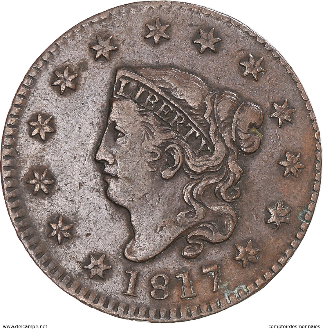 Monnaie, États-Unis, Coronet Head, Cent, 1817, Philadelphie, TB+, Cuivre - 1816-1839: Coronet Head (Tête Couronnée)