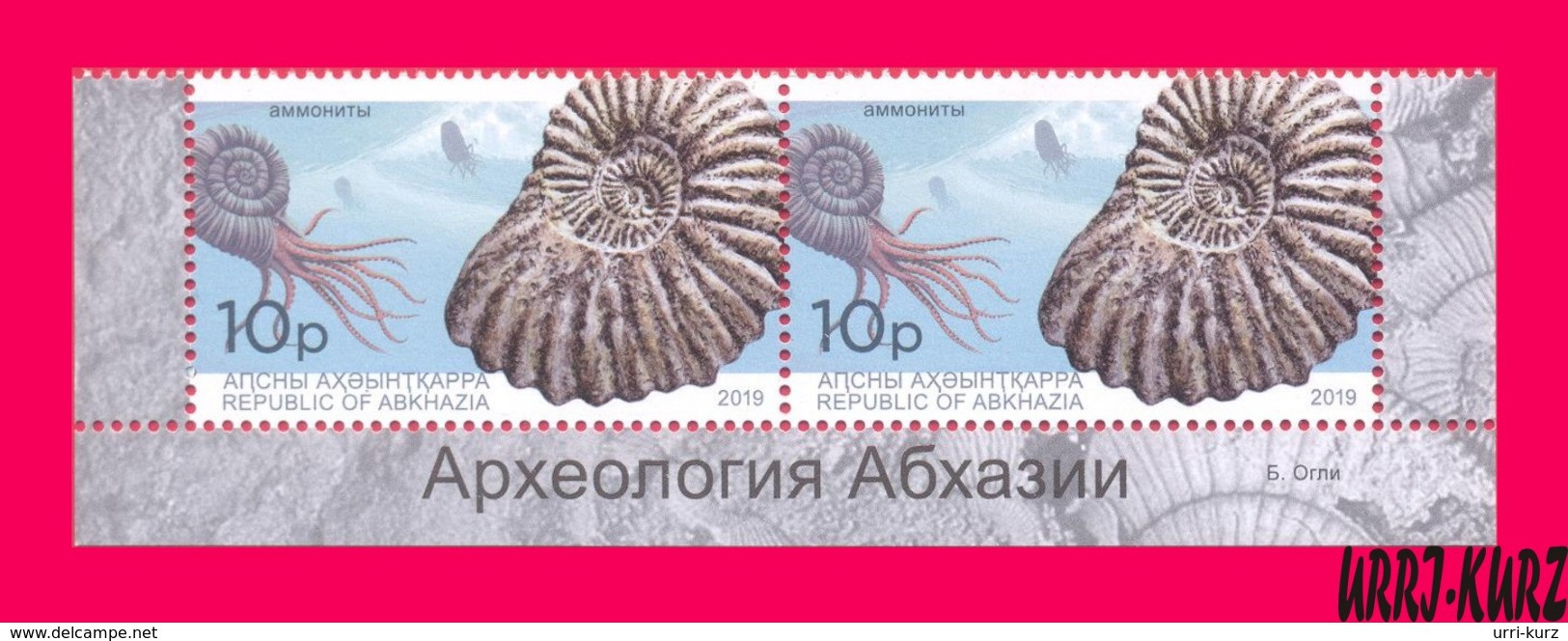 ABKHAZIA 2019 Fauna Marine Shell Fossils Extinct Cephalopods Ammonites Archaeology Pair MNH - Fossiles