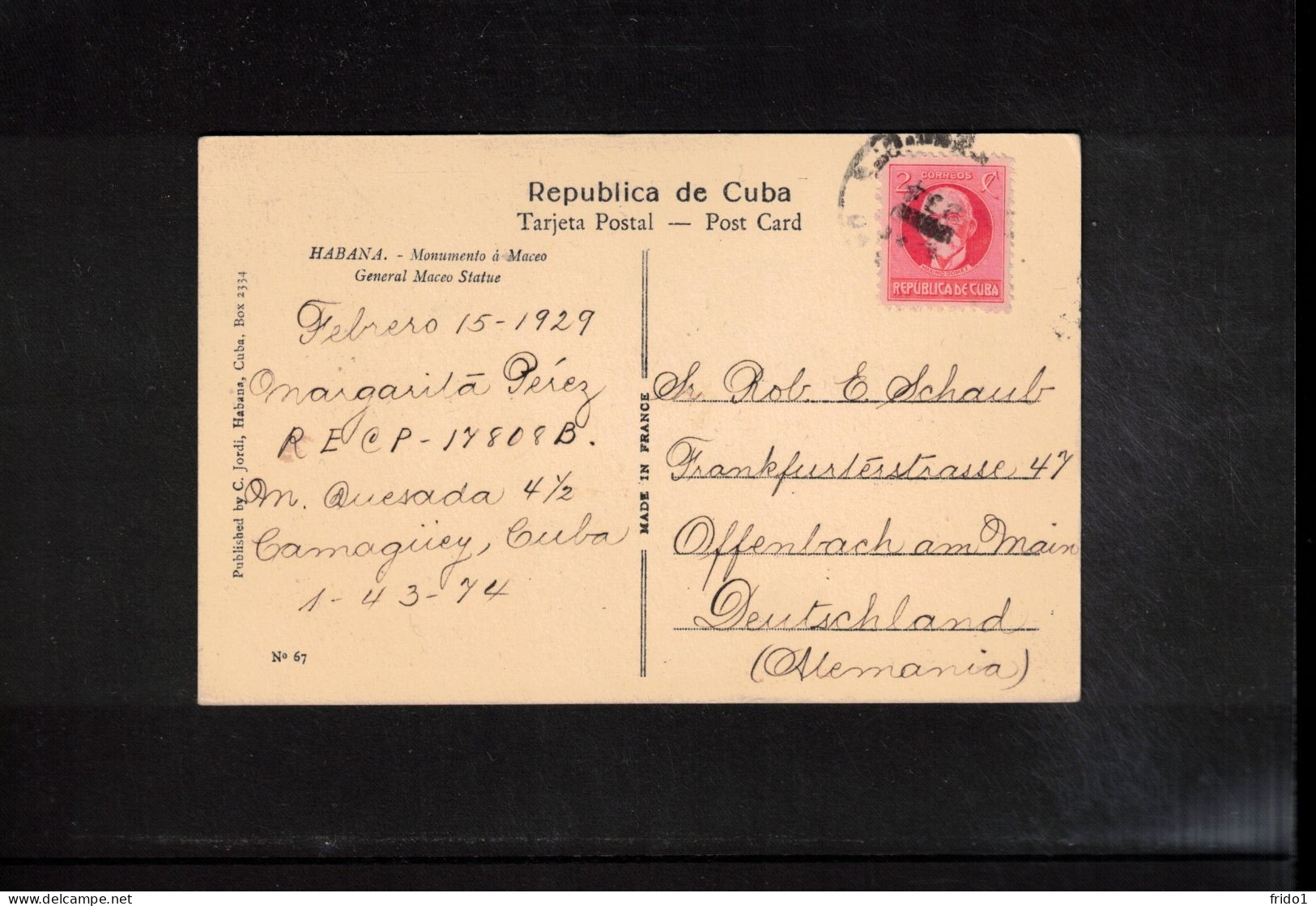 Cuba 1929 Interesting Postcard To Germany - Briefe U. Dokumente