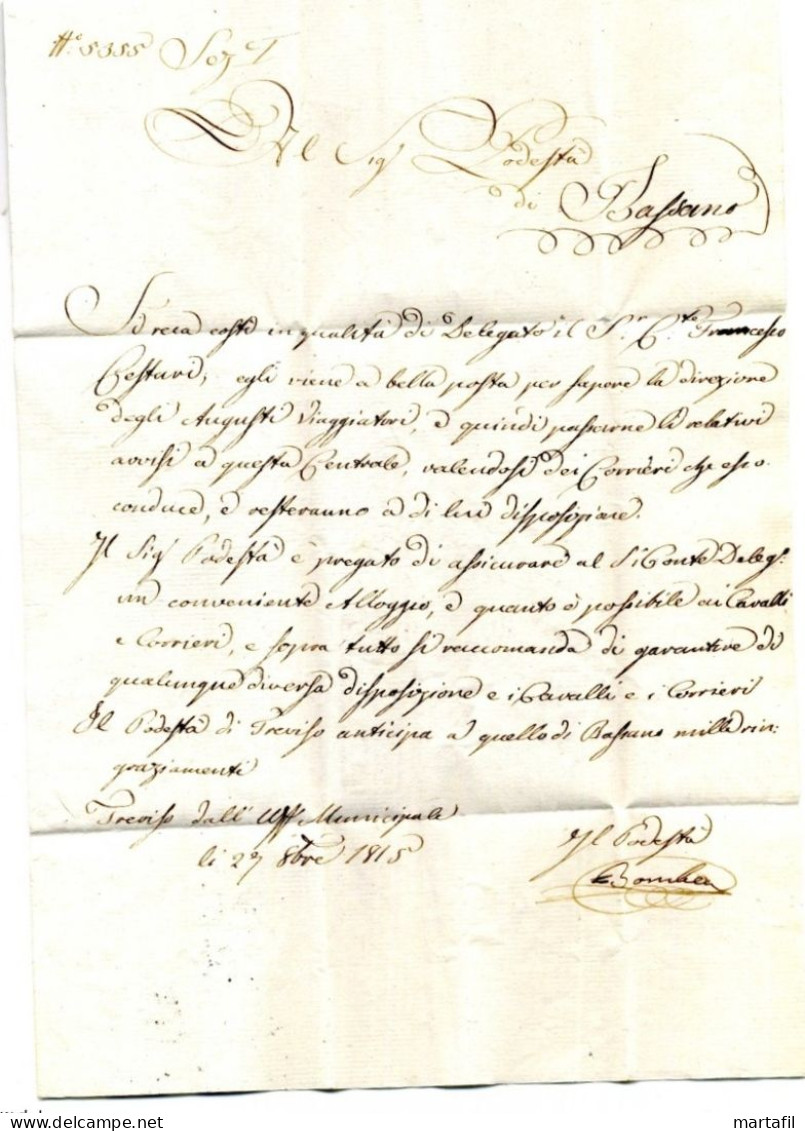 1815 Lettera Dal Municipio Di Treviso (TREVISO) Per BASSANO - 1. ...-1850 Prephilately