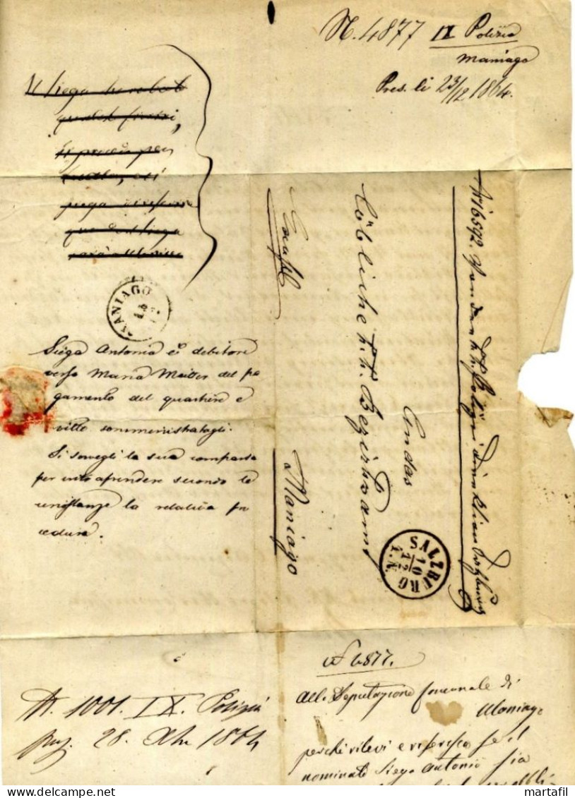 23.12.1864 Lettera Da SALZBURG K.k. Polizei Direction Per MANIAGO - Covers & Documents