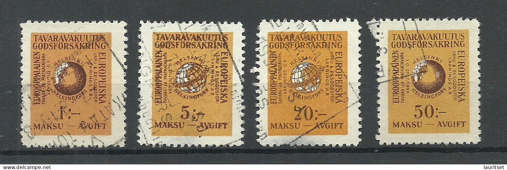 FINLAND FINNLAND Revenue Insurance Tax Taxe O NB! 2 Stamps In The Middle Have Thinned Places! - Revenue Stamps