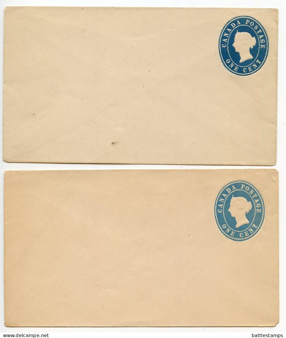 Canada 19th Century 2 Different Mint 1c. Queen Victoria Postal Envelopes - 1860-1899 Reign Of Victoria