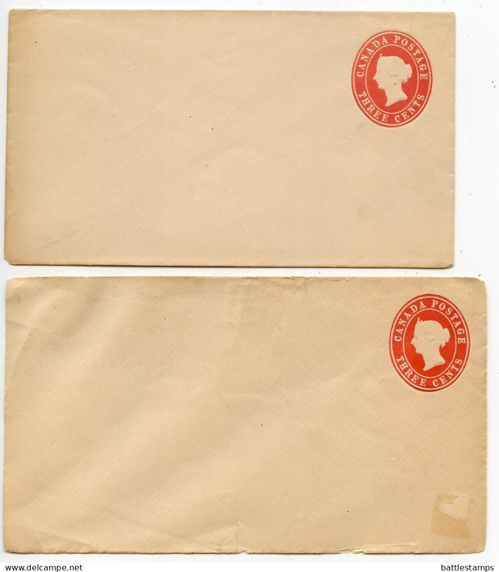 Canada 19th Century 2 Different Mint 3c. Queen Victoria Postal Envelopes - 1860-1899 Regering Van Victoria