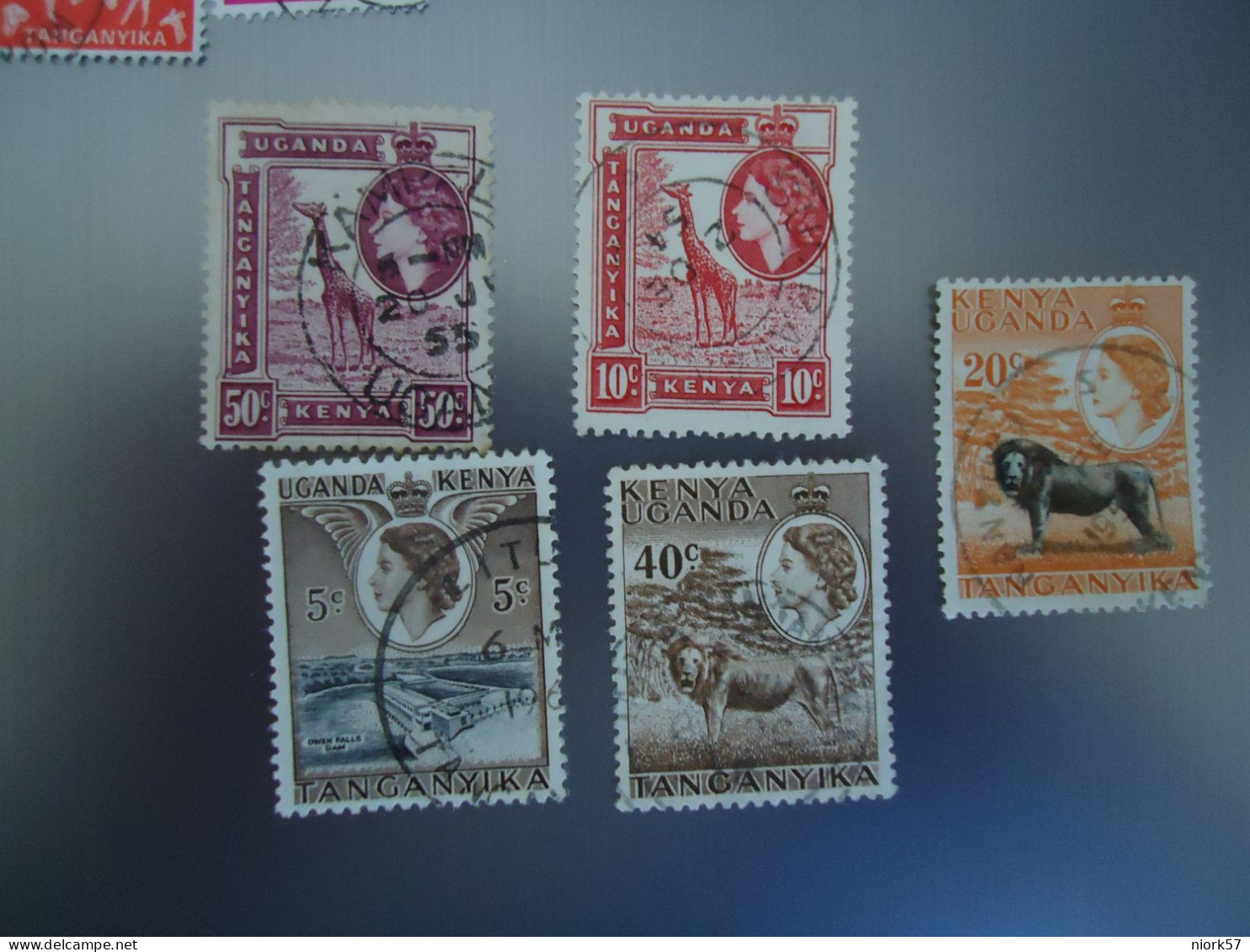 KENYA UGANDA  TANZANIA USED  STAMPS 5 GIRAFFES LIONS   WITH POSTMARK - Kenya, Uganda & Tanzania