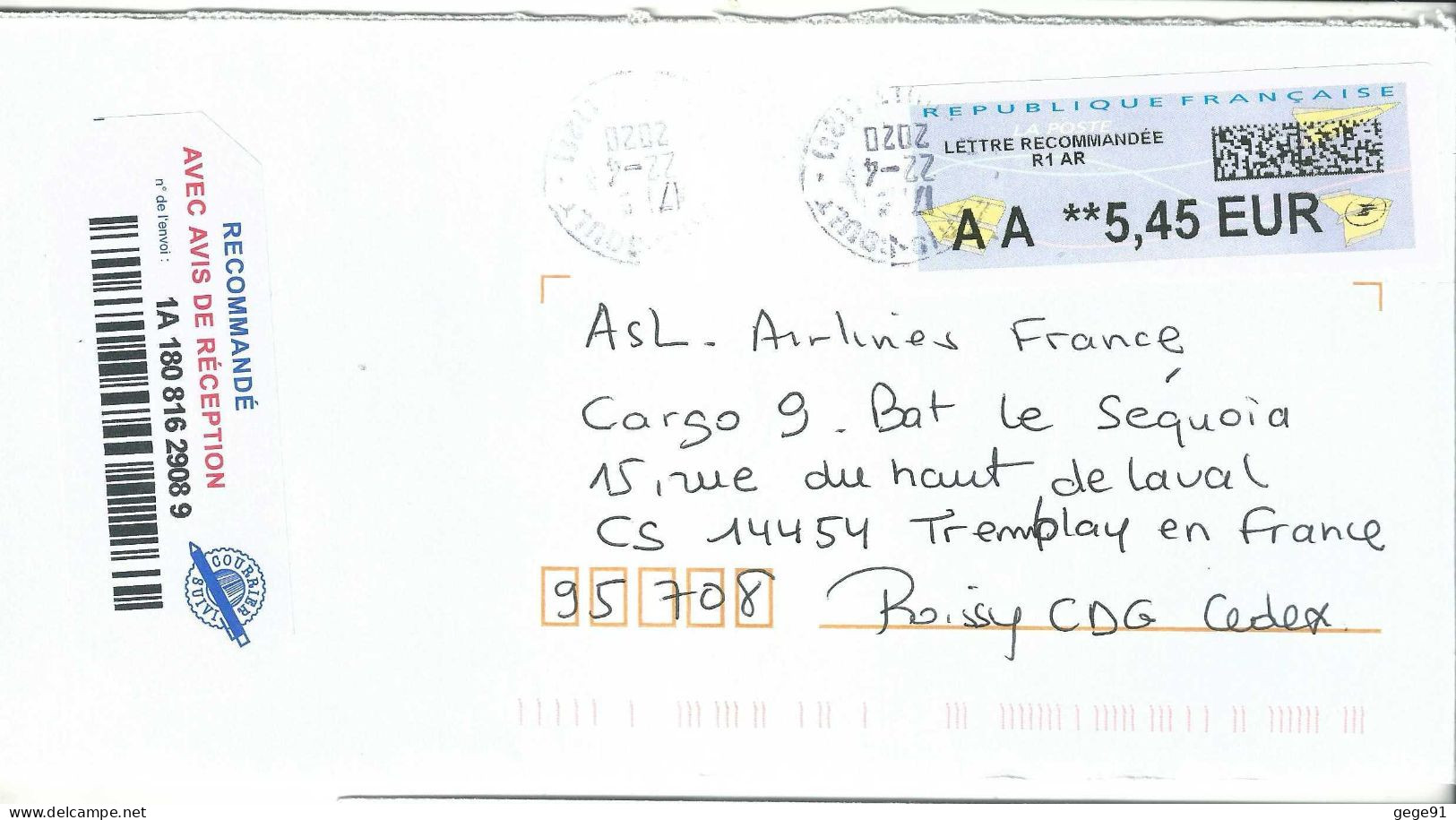 Vignette De Distributeur LISA - ATM - Lettre Recommandée - 2000 « Avions En Papier »