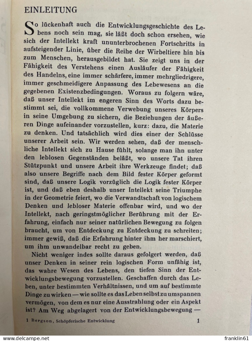 Henri Bergson : Schöpferische Entwicklung. - Filosofía