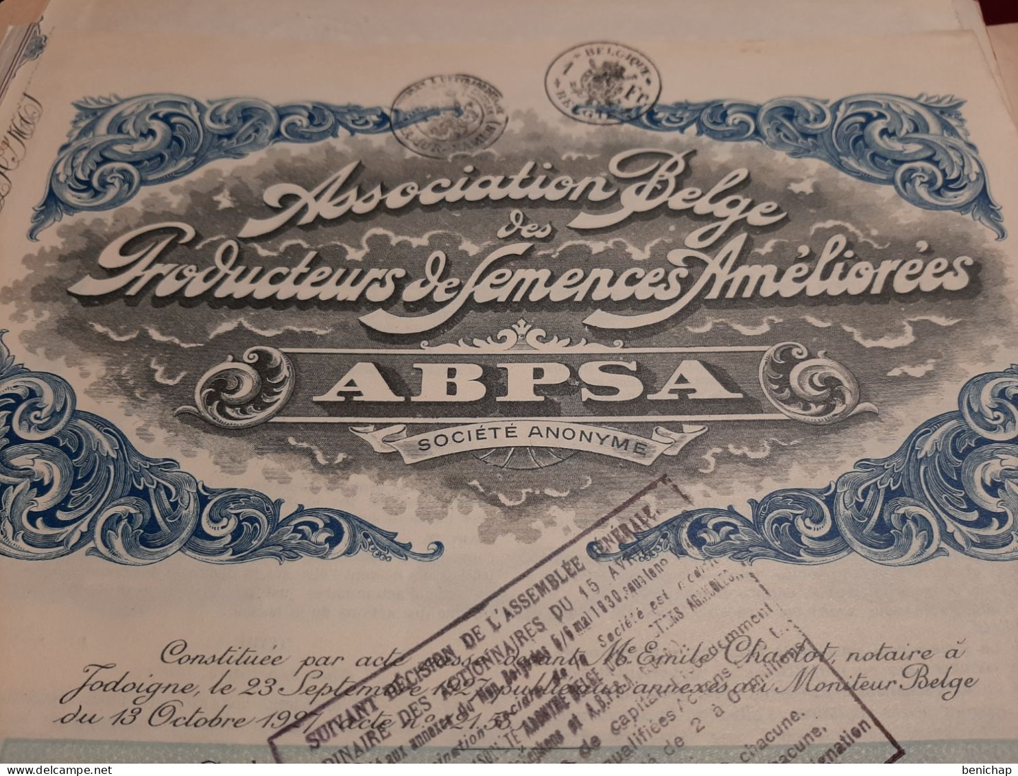 Association Belge Des Producteurs De Semences Améliorées - A.B.P.S.A. - Action De Fondateur Au Porteur - Jodoigne 1927. - Agriculture