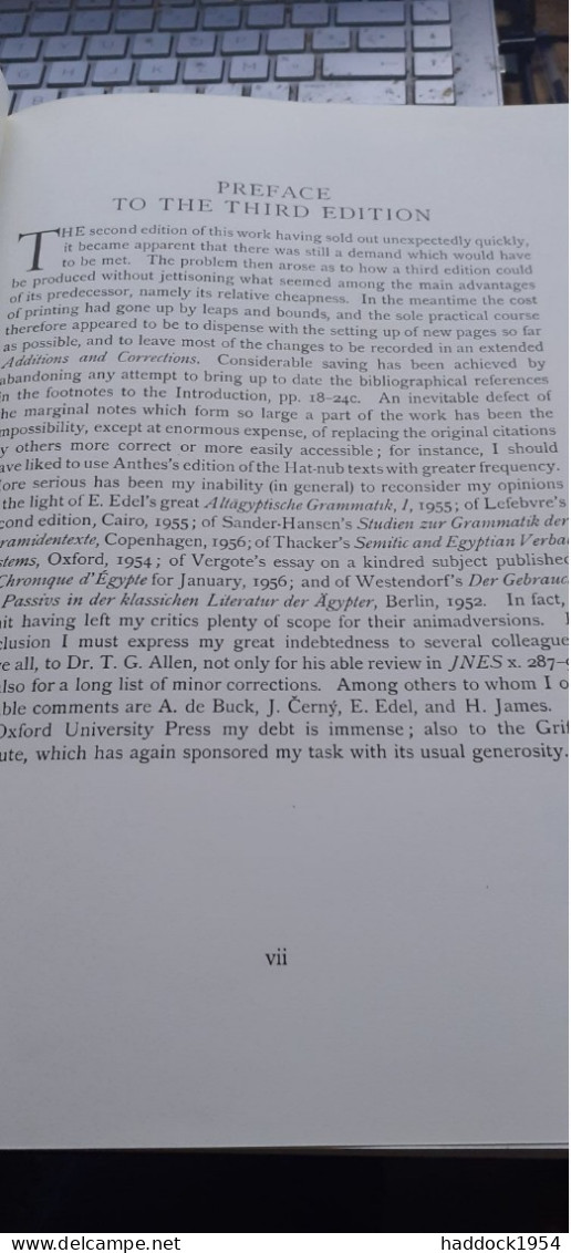 Egyptian Grammar Being An Introduction To The Study Of Hieroglyphs SIR ALAN GARDINER Oxford University Press 1957 - Sonstige & Ohne Zuordnung