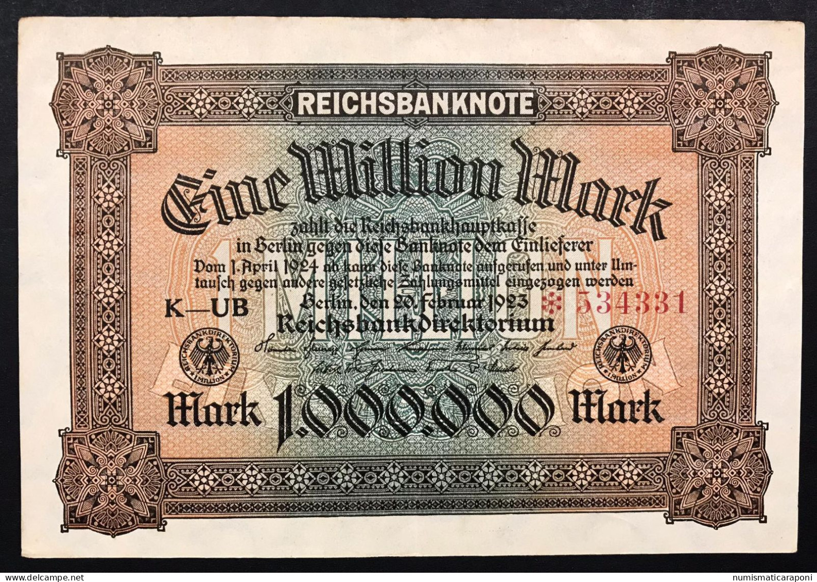GERMANIA ALEMANIA GERMANY Reichsbanknote 1 Milione Di Marchi 1923  LOTTO 3818 - Administration De La Dette