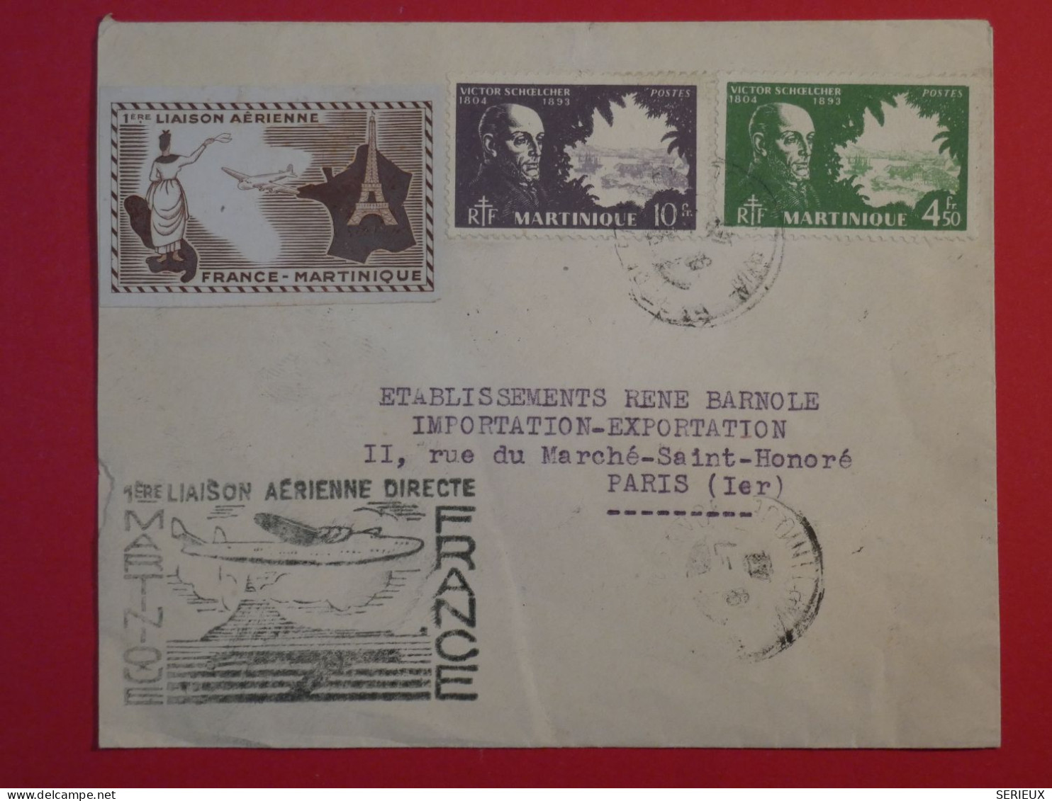 AU23 MARTINIQUE  FRANCE  BELLE LETTRE RECOM.    1939 1ER VOL   A PARIS+VIGNETTE+AFF. PLAISANT + - Poste Aérienne