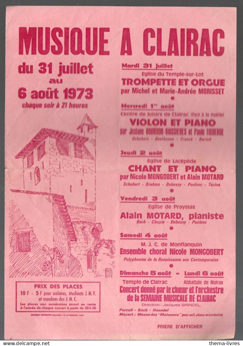 Clairac (47) Programme MUSIQUE A CLAIRAC  1973   (PPP41788) - Programmes