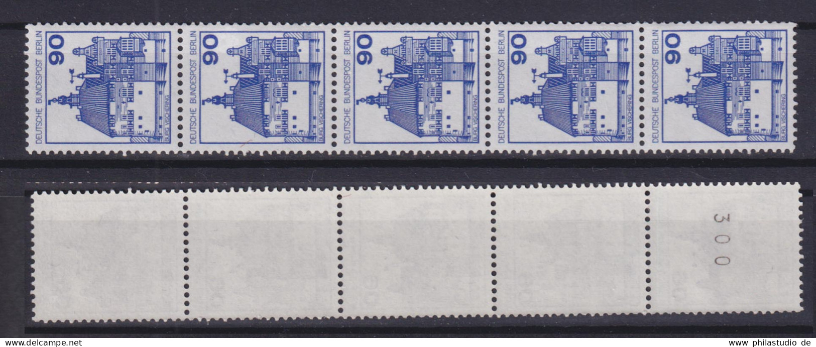 Berlin 588 RM 5er Streifen Mit Gerader Nummer Burgen+Schlösser 90 Pf Postfrisch  - Roller Precancels
