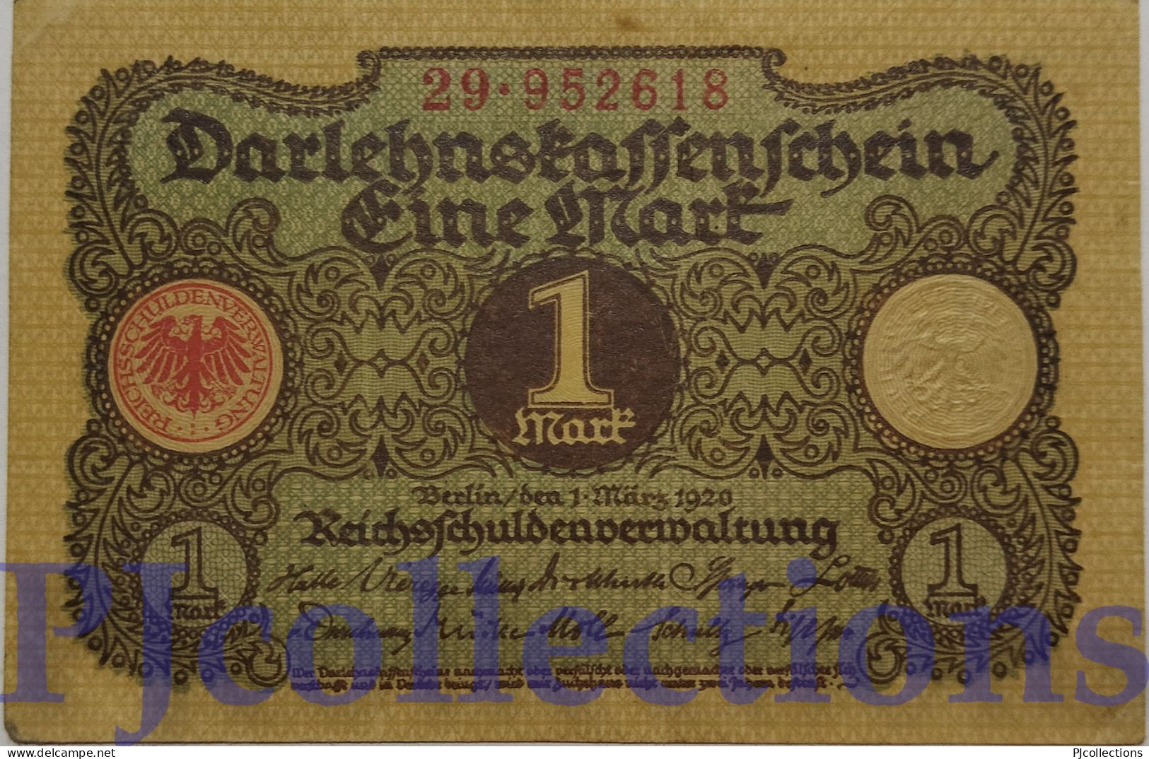 GERMANY 1 MARK 1920 PICK 58 XF - Imperial Debt Administration