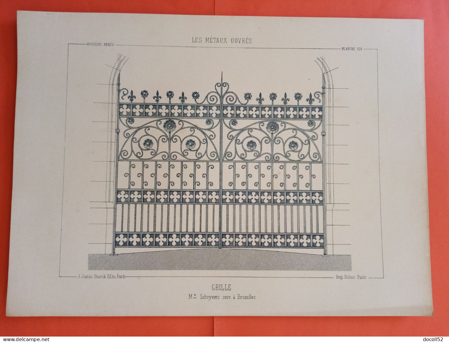 LES METAUX OUVRES 1889 LITHO FER FONTE CUIVRE ZINC " Grille Mr Schryvers Serrurier à Bruxelles " 1 PLANCHE - Architecture