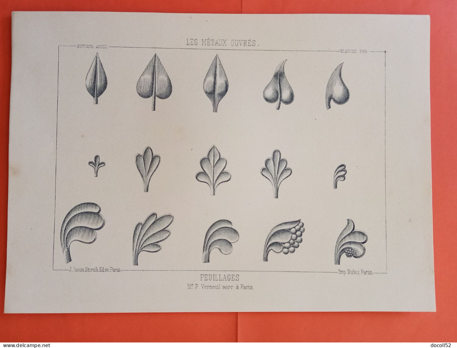 LES METAUX OUVRES 1889 LITHO FER FONTE CUIVRE ZINC " Feuillages Mr P Verneuil Serrurier A Paris " 1 PLANCHE - Architecture