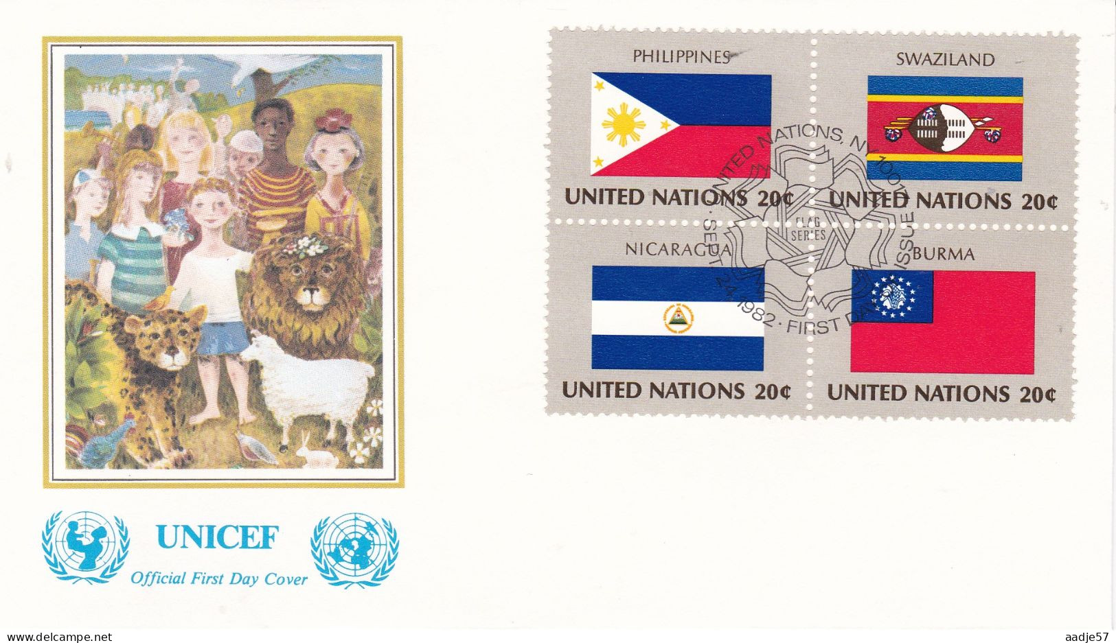 United Nations  1982  Philippines; Swaziland ; Nicaragua; Burma  On Cover Flag Of The Nations - Enveloppes