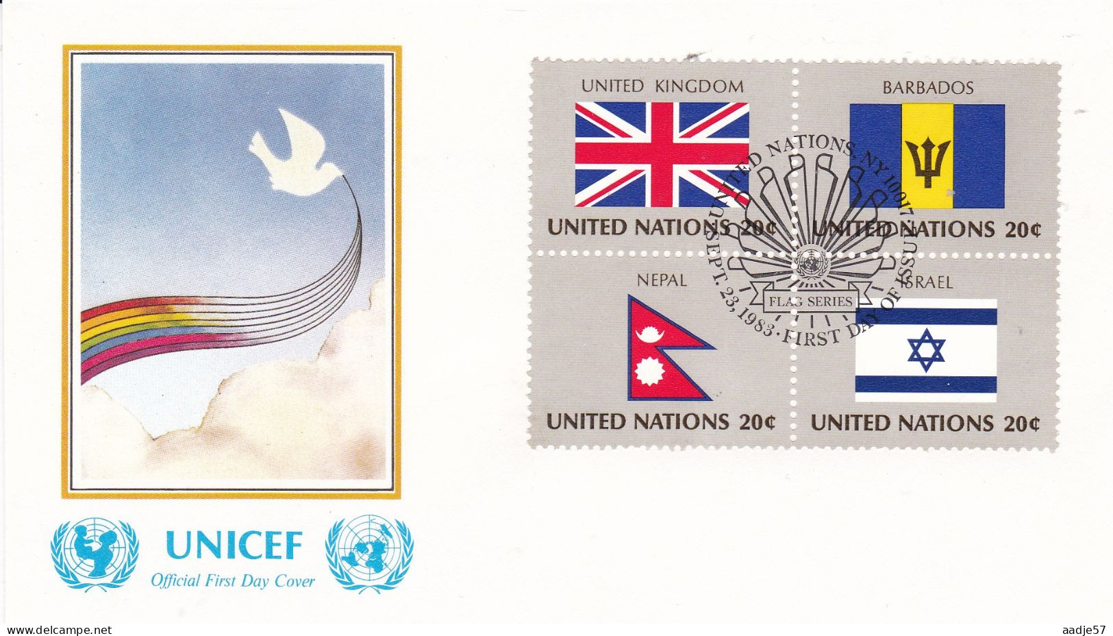 United Nations  1983  United Kingdom; Barbados; Nepel; Israel  On Cover Flag Of The Nations - Covers