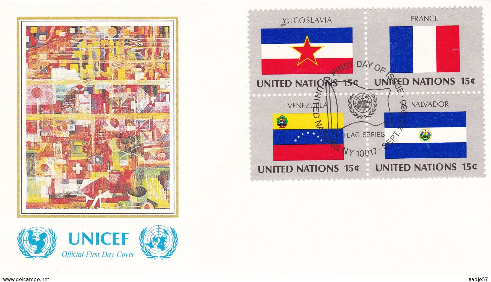 United Nations  1980  Yugoslavia; France; Venezuela; Salvador  On Cover Flag Of The Nations - Covers