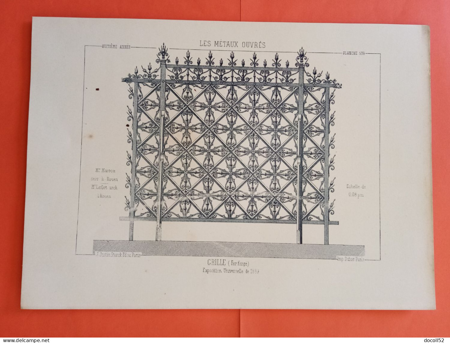 LES METAUX OUVRES 1889 LITHO FER FONTE CUIVRE ZINC " Grille Fer Forgé Exposition Universelle De Paris " 1 PLANCHE - Architecture