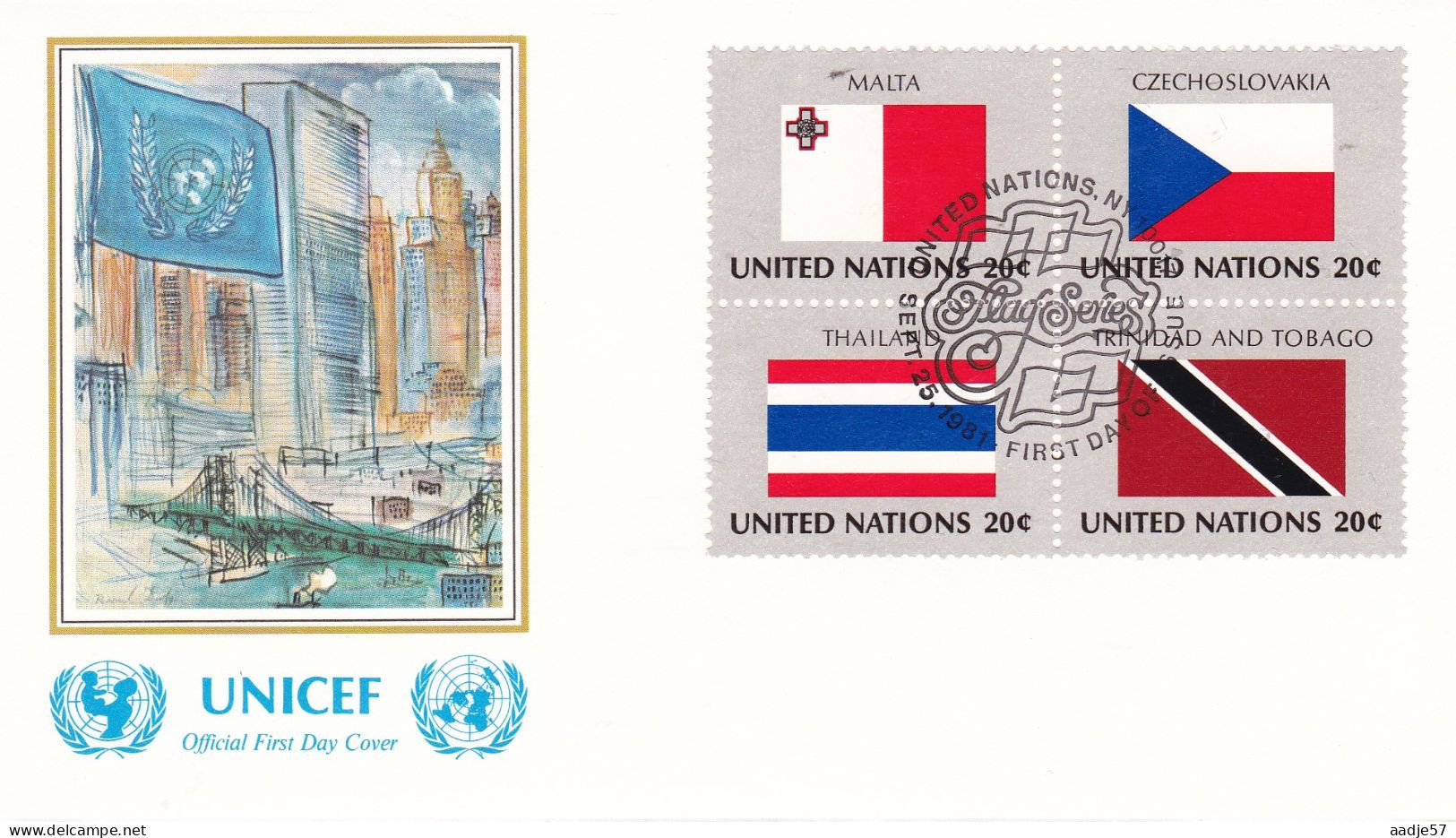 United Nations  1981  Malta; Chzechoslovakia; Thailand; Trinidad And Tobago On Cover Flag Of The Nations - Covers