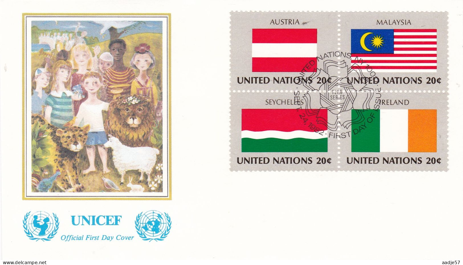 United Nations  1982  Austria; Malaysia; Seychelles; Ireland On Cover Flag Of The Nations - Covers