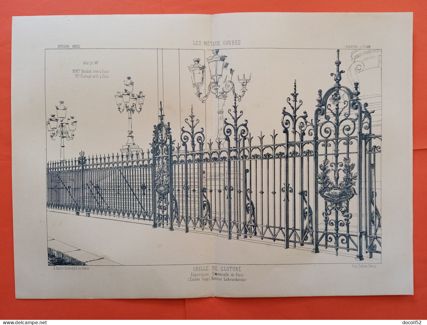 LES METAUX OUVRES 1889 LITHO FER FONTE CUIVRE ZINC " Grille De Cloture Exposition Universelle De Paris "1 PLANCHE DOUBLE - Architecture