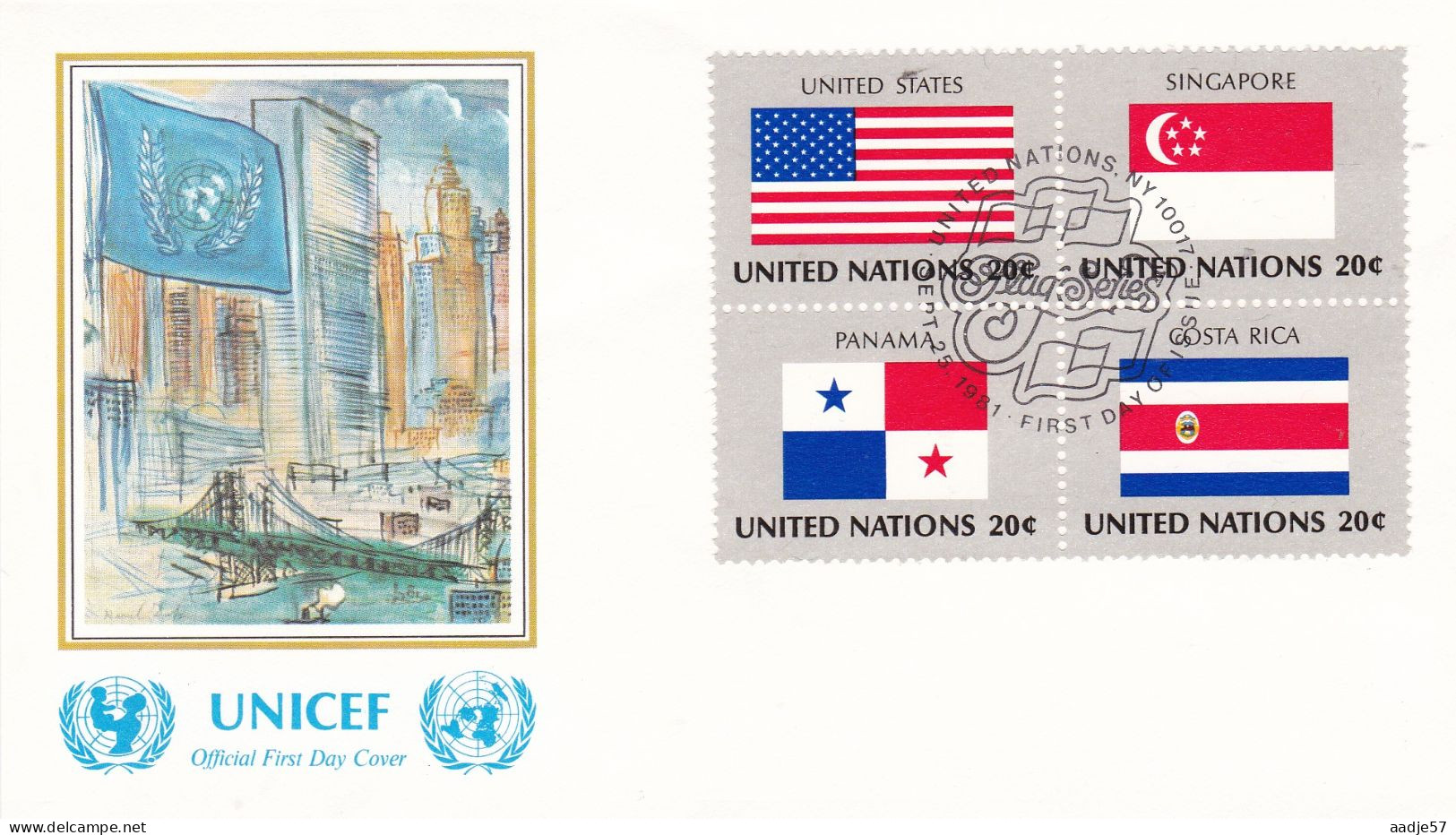 United Nations  1982  USA; Singapore; Panama; Costa Rica On Cover Flag Of The Nations - Covers