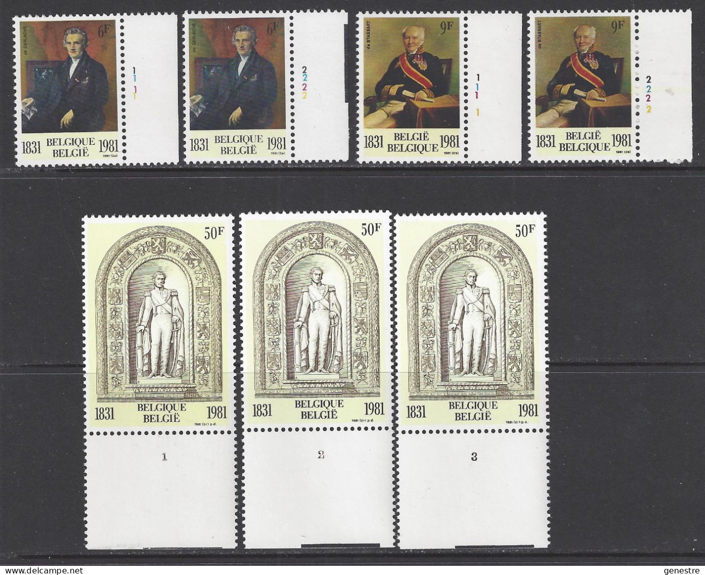 Belgique COB 2001 à 2003 ** (MNH) - Planches 1 Et 2 Et 2003, PL I à III, Série Complète - 1971-1980