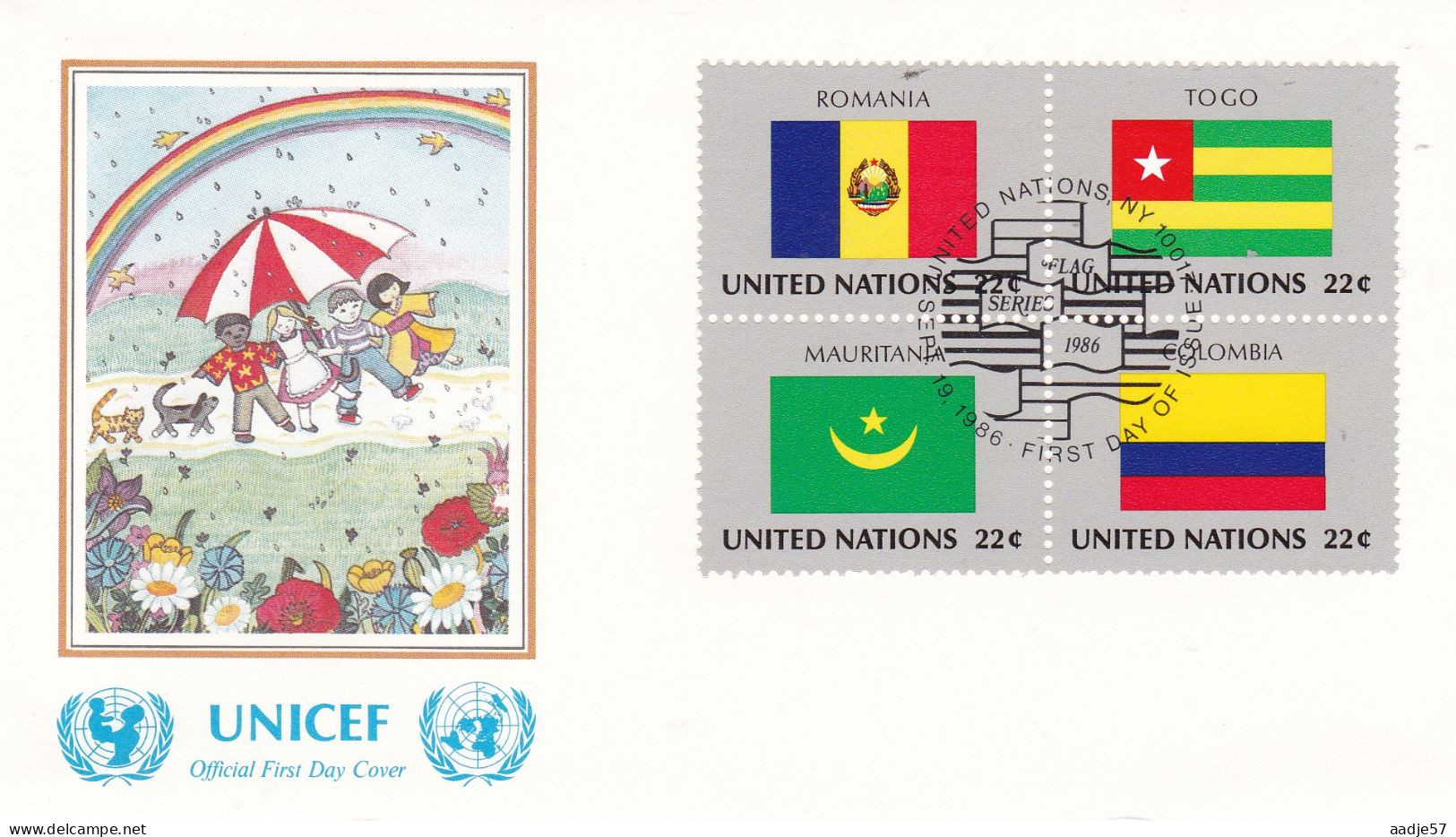 United Nations  1986  Romania; Togo; Mauritania; Colombia On Cover Flag Of The Nations - Covers