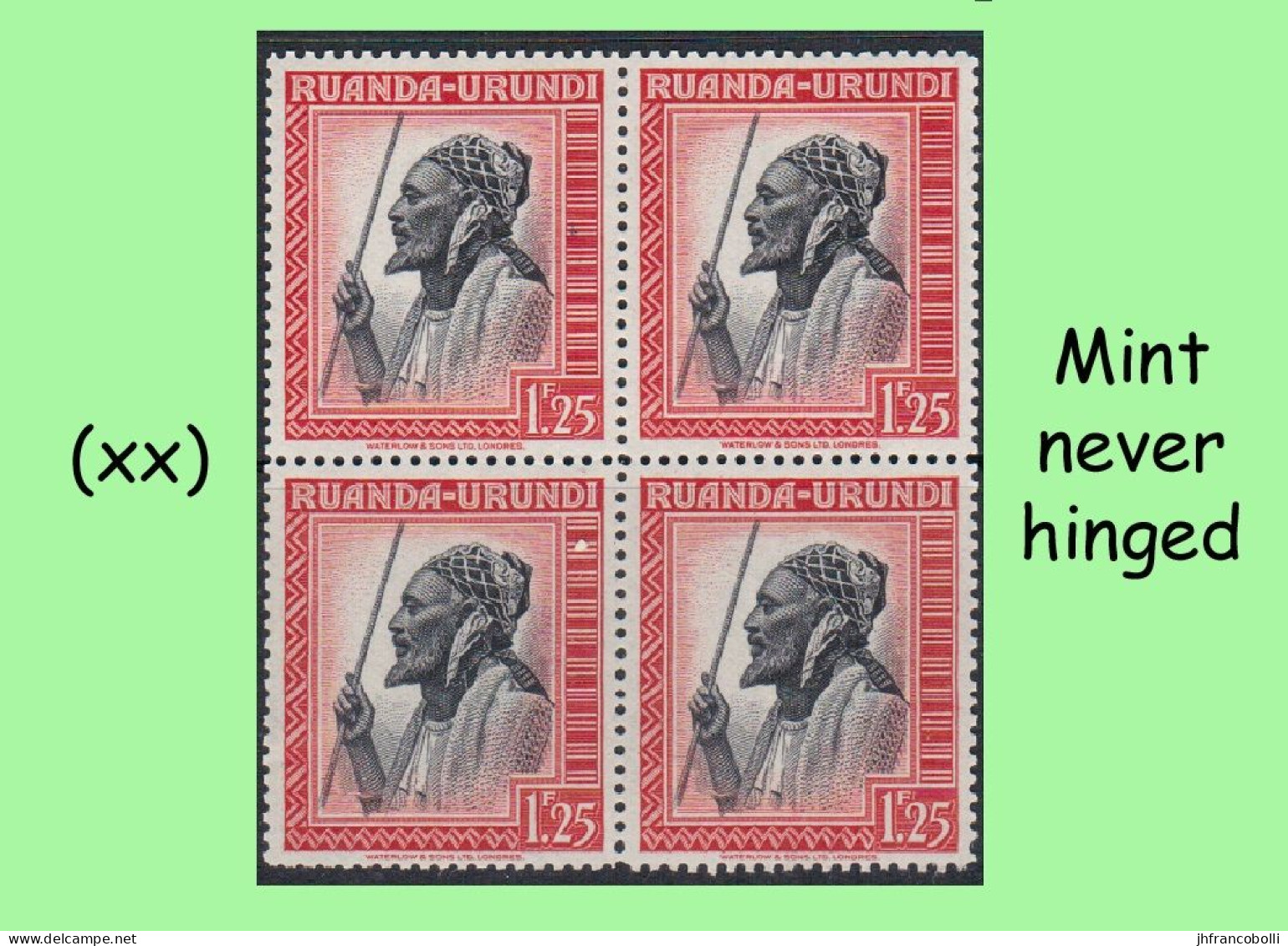1942 ** RUANDA-URUNDI = RU 136 MNH PALM OIL SET RED  CHIEF ( BLOCK X 4 STAMPS WITH ORIGINAL GUM ) - Unused Stamps