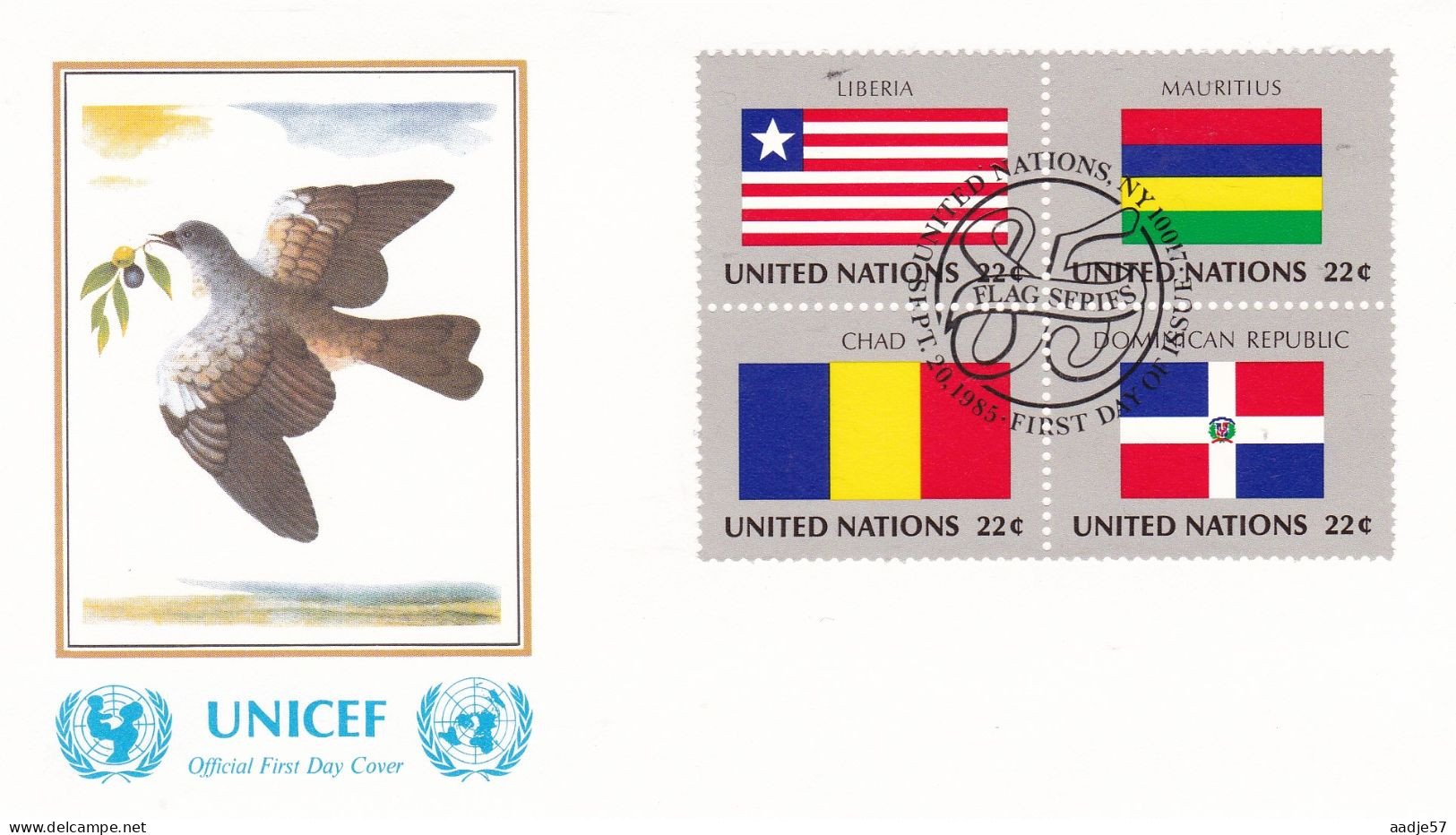 United Nations  1985 Liberia ; Mauririus; Chad; Dominican Republic On Cover Flag Of The Nations - Covers