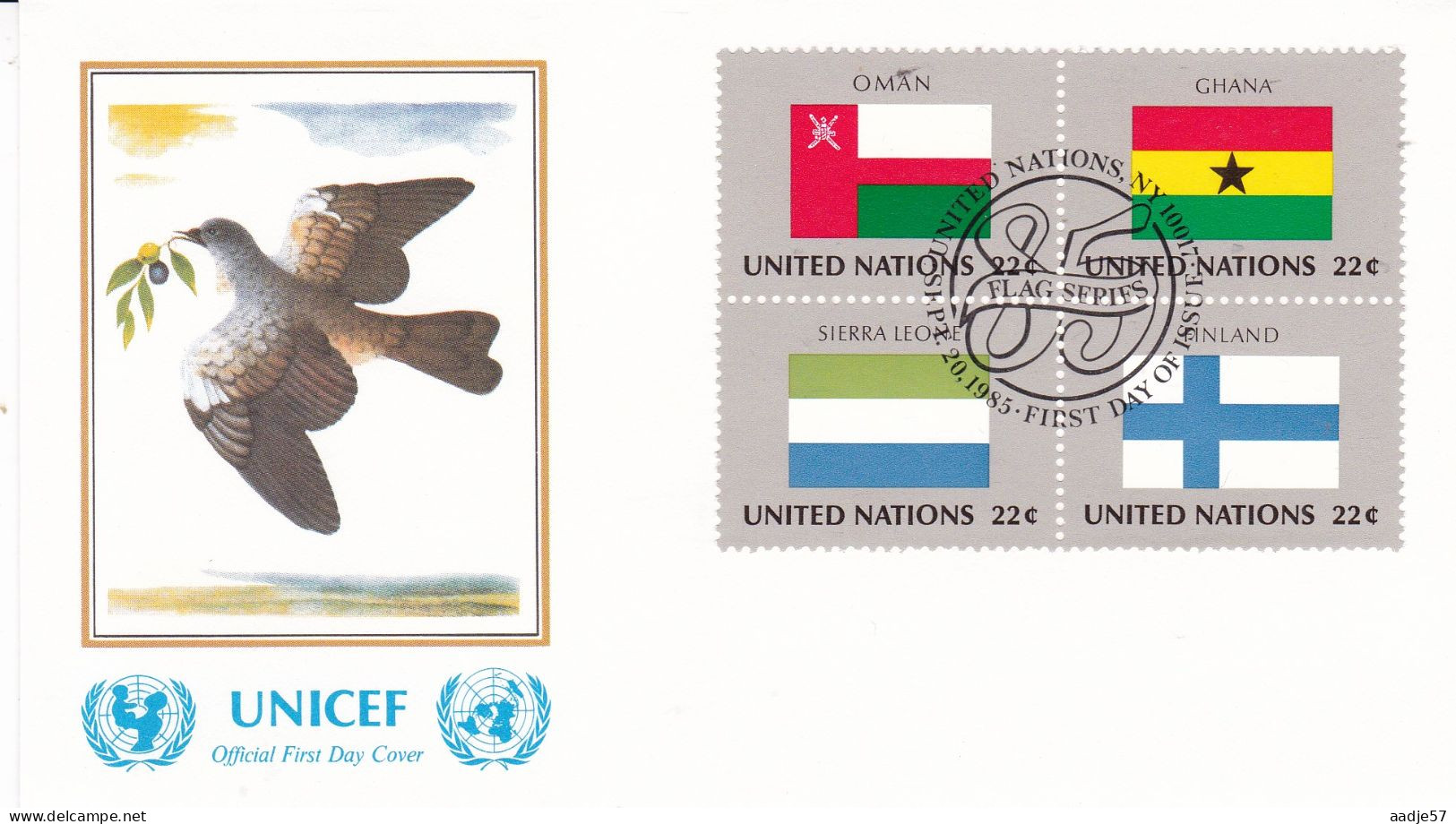 United Nations  1985 Oman; Ghana; Sierra Leone; Finland On Cover Flag Of The Nations - Enveloppes