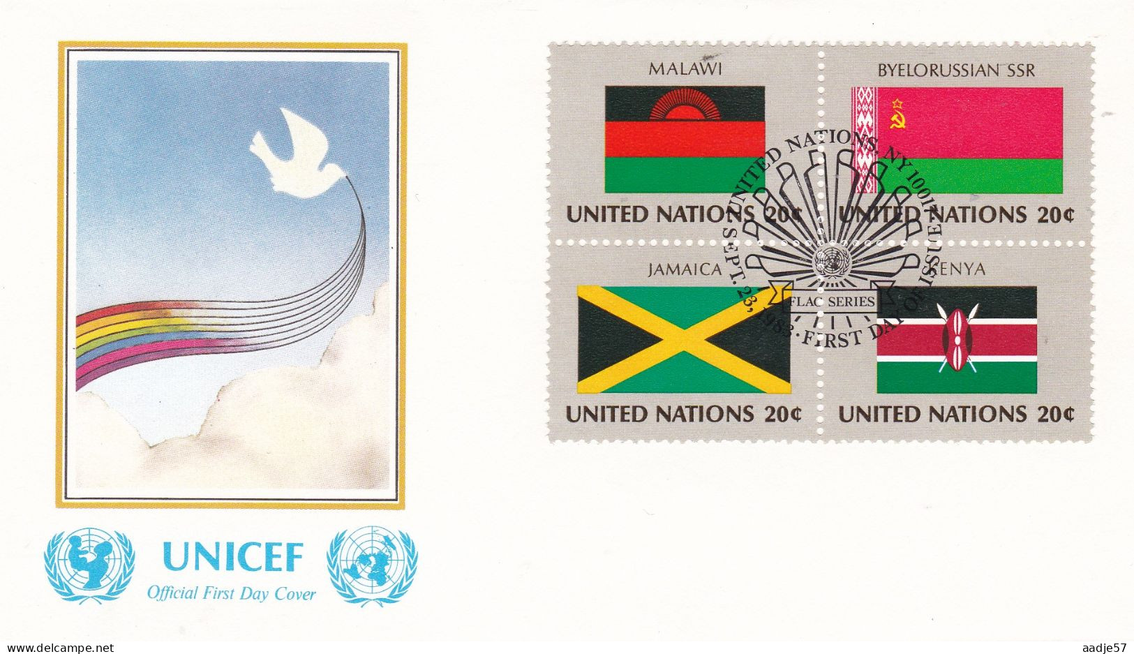 United Nations  1983 Malawi; Belarus; Jamaica; Kenya On Cover Flag Of The Nations - Covers