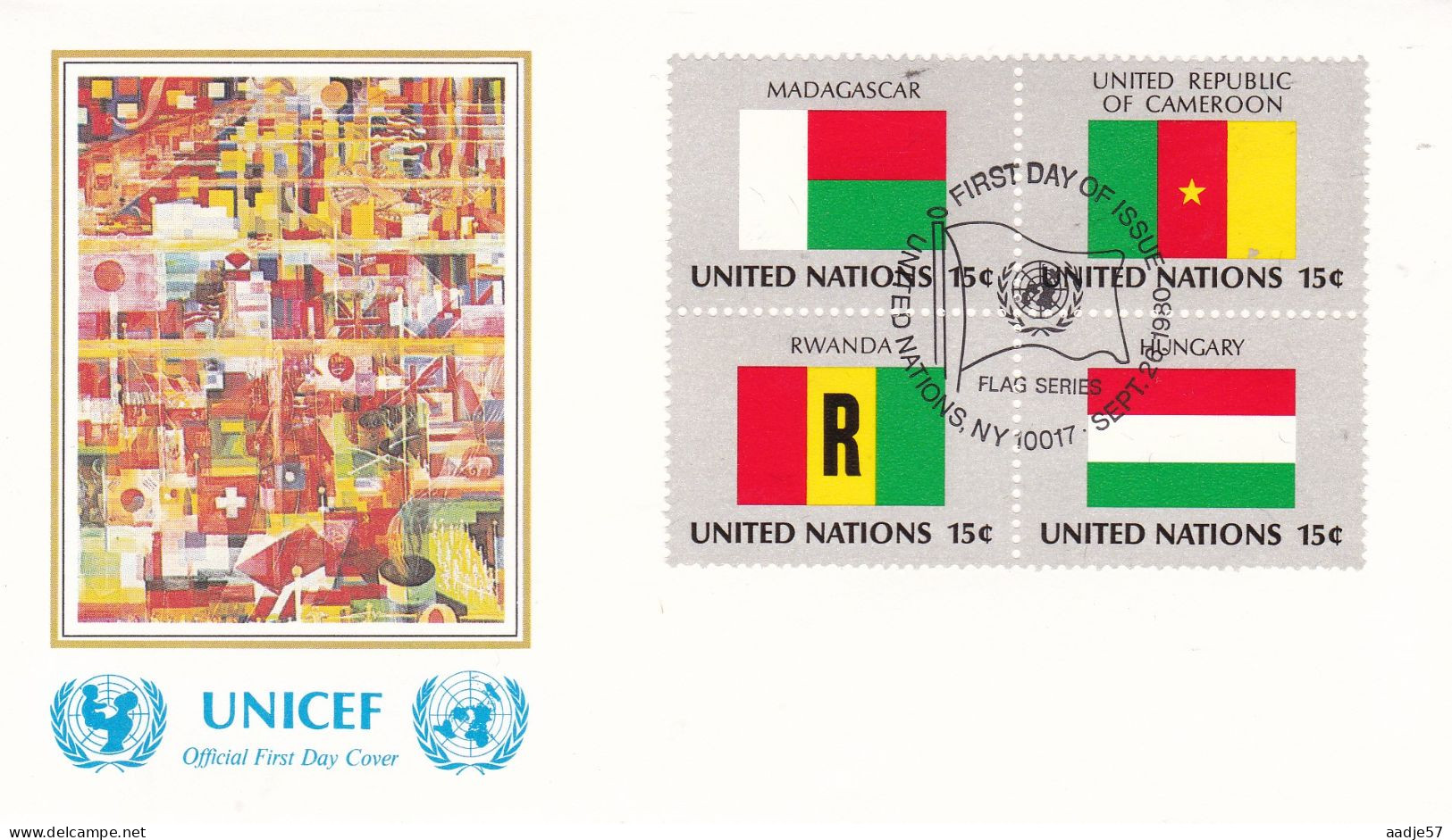 United Nations  1980 Madagascar; Cameroon; Rwanda; Hungary On Cover Flag Of The Nations - Enveloppes