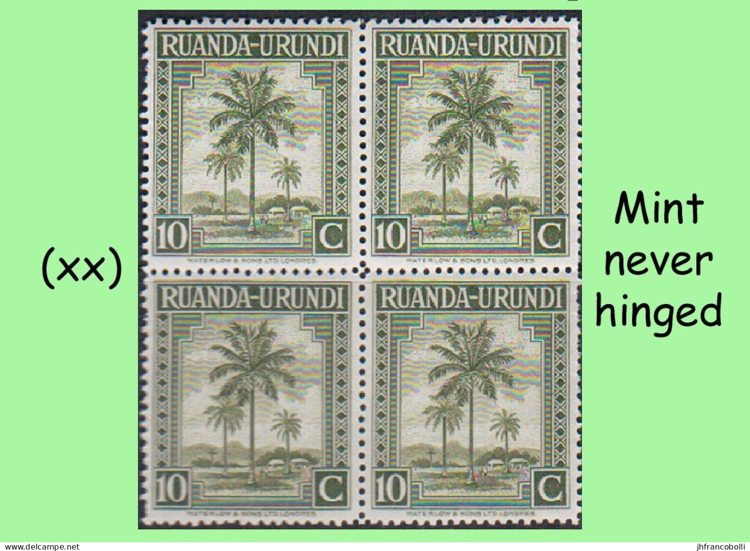 1942 ** RUANDA-URUNDI = RU 127 MNH PALM OIL SET OLIVE TREE ( BLOCK X 4 STAMPS WITH ORIGINAL GUM+PAGE BORDER ) - Unused Stamps