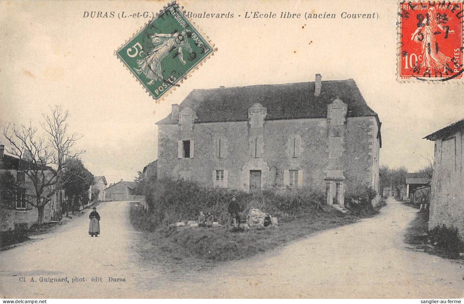 CPA 47 DURAS LES BOULEVARDS L'ECOLE LIBRE ANCIEN COUVENT / Cliché Rare - Sonstige & Ohne Zuordnung