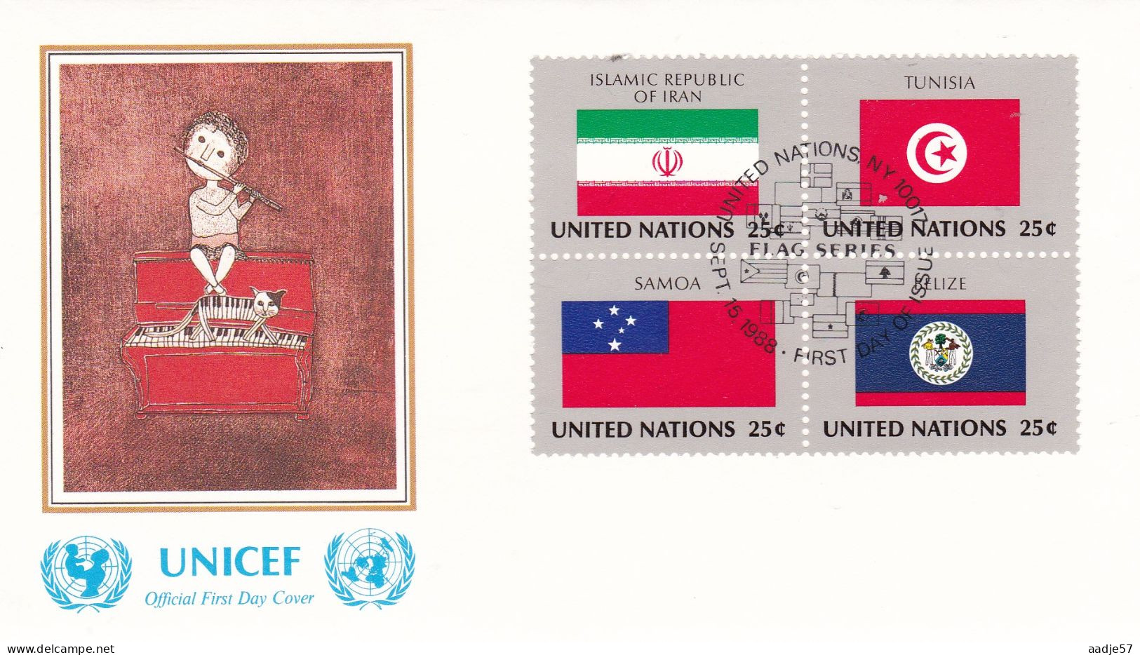 United Nations  1988  Iran; Tunesia; Samoa; Belize On Cover Flag Of The Nations - Covers