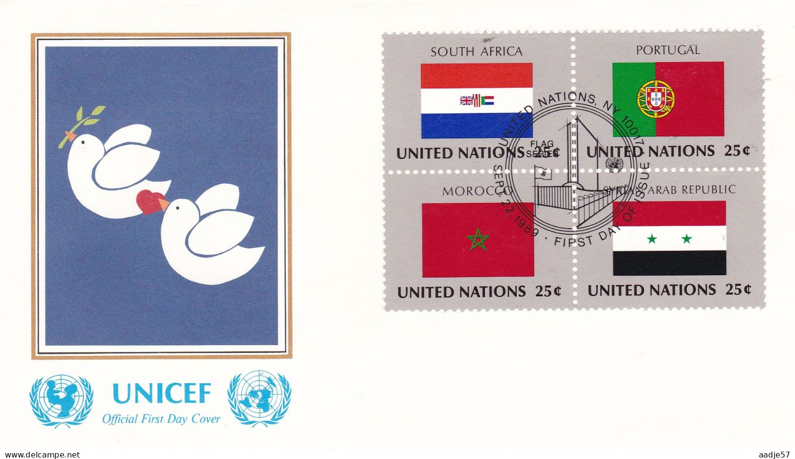 United Nations  1989  South Africa; Portugal; Morocco; Syria On Cover Flag Of The Nations - Covers