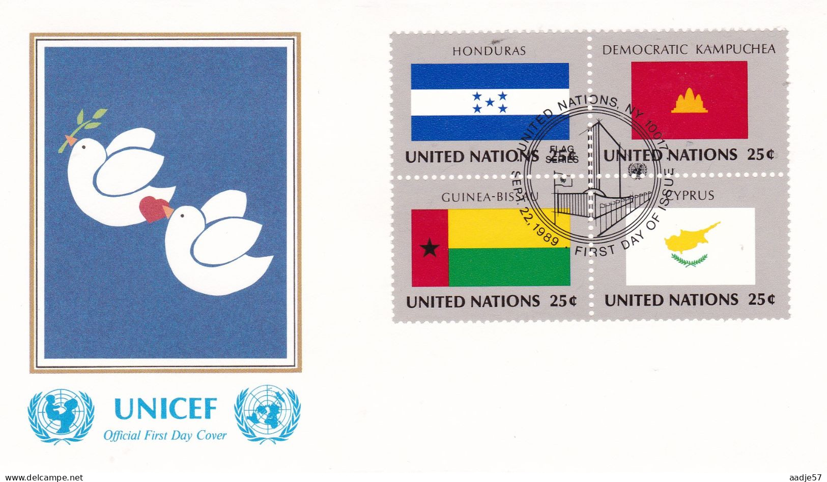 United Nations  1989  Honduras; Kampuchea; Guinea-Bissau; Cyprus On Cover Flag Of The Nations - Covers