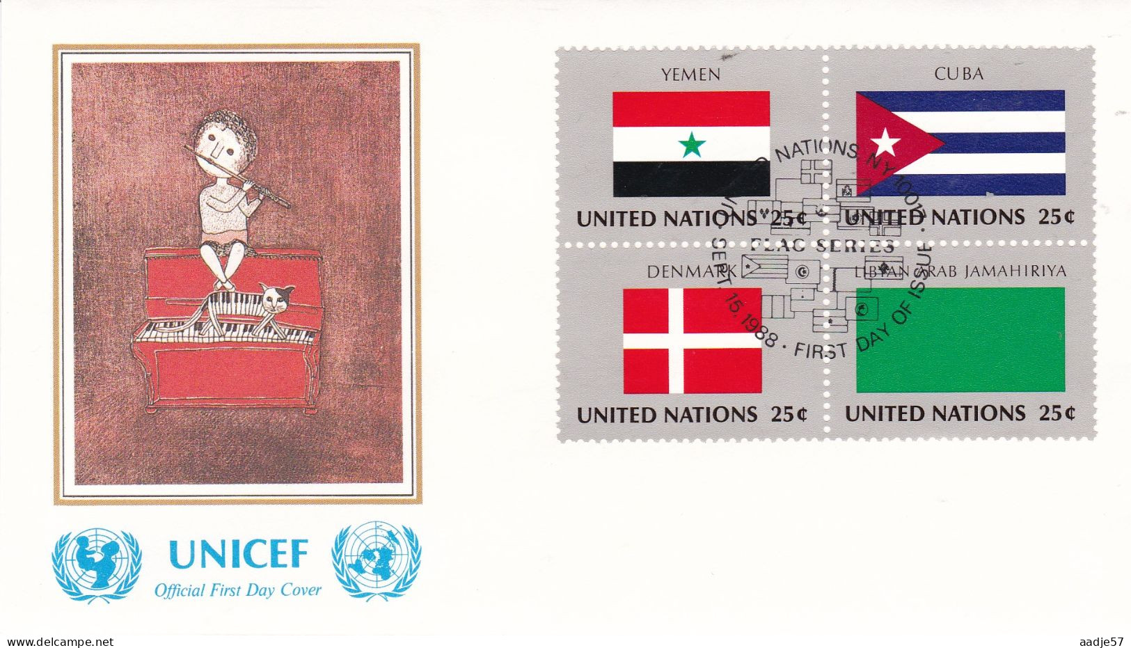 United Nations  1988  Yemen; Cuba; Denmark; Libyan Arab Jamahiriya On Cover Flag Of The Nations - Covers