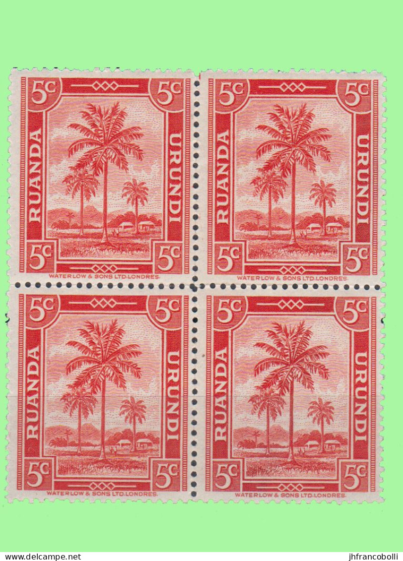 1942 ** RUANDA-URUNDI = RU 126 MNH PALM OIL SET OLIVE TREE ( BLOCK X 4 STAMPS WITH ORIGINAL GUM+PAGE BORDER ) - Unused Stamps