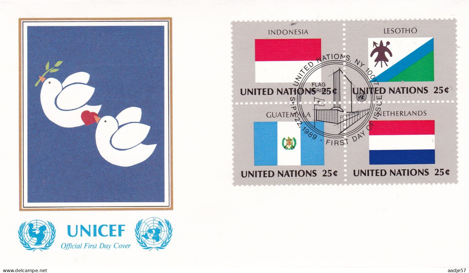 United Nations  1989  Indonesia; Lesotho; Guatemala; Netherlands On Cover Flag Of The Nations - Covers