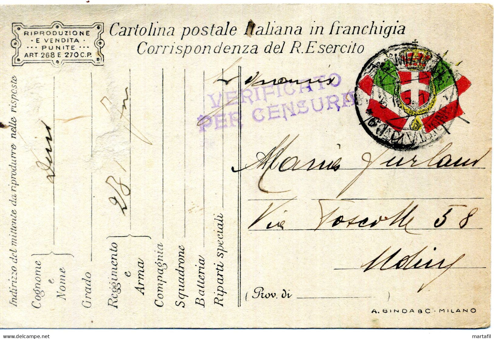 Franchigia, 1917 Posta Militare - Franquicia