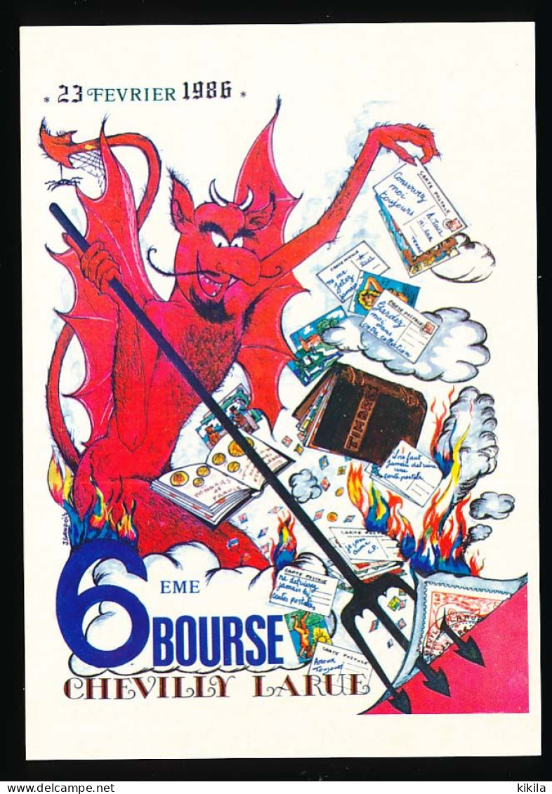 CPSM/CPM 10.5 X 15 Val De Marne CHEVILLY LARUE 6° Bourse 23-02-1986 Illustrateur Jacques Gandois (signée) Diable Fourche - Chevilly Larue