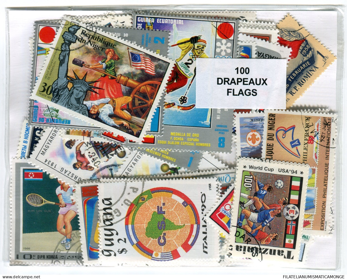 Offer   Lot Stamp - Paqueteria -   100 Sellos Diferentes Banderas  (Mixed Cond - Vrac (max 999 Timbres)