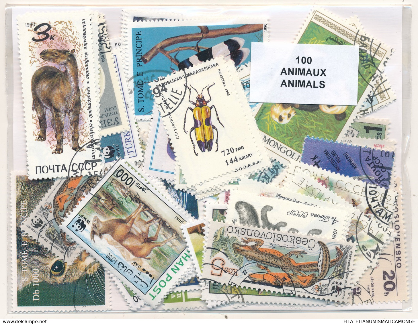 Offer   Lot Stamp - Paqueteria -   100 Sellos Diferentes Animales  (Mixed Cond - Vrac (max 999 Timbres)