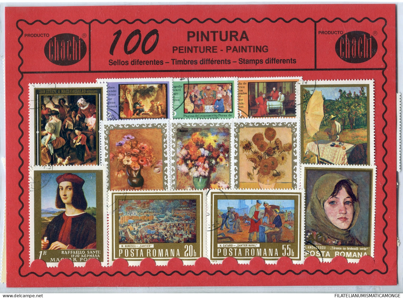 Offer   Lot Stamp - Paqueteria -   100 Sellos Diferentes Pintura  (Mixed Condi - Vrac (max 999 Timbres)
