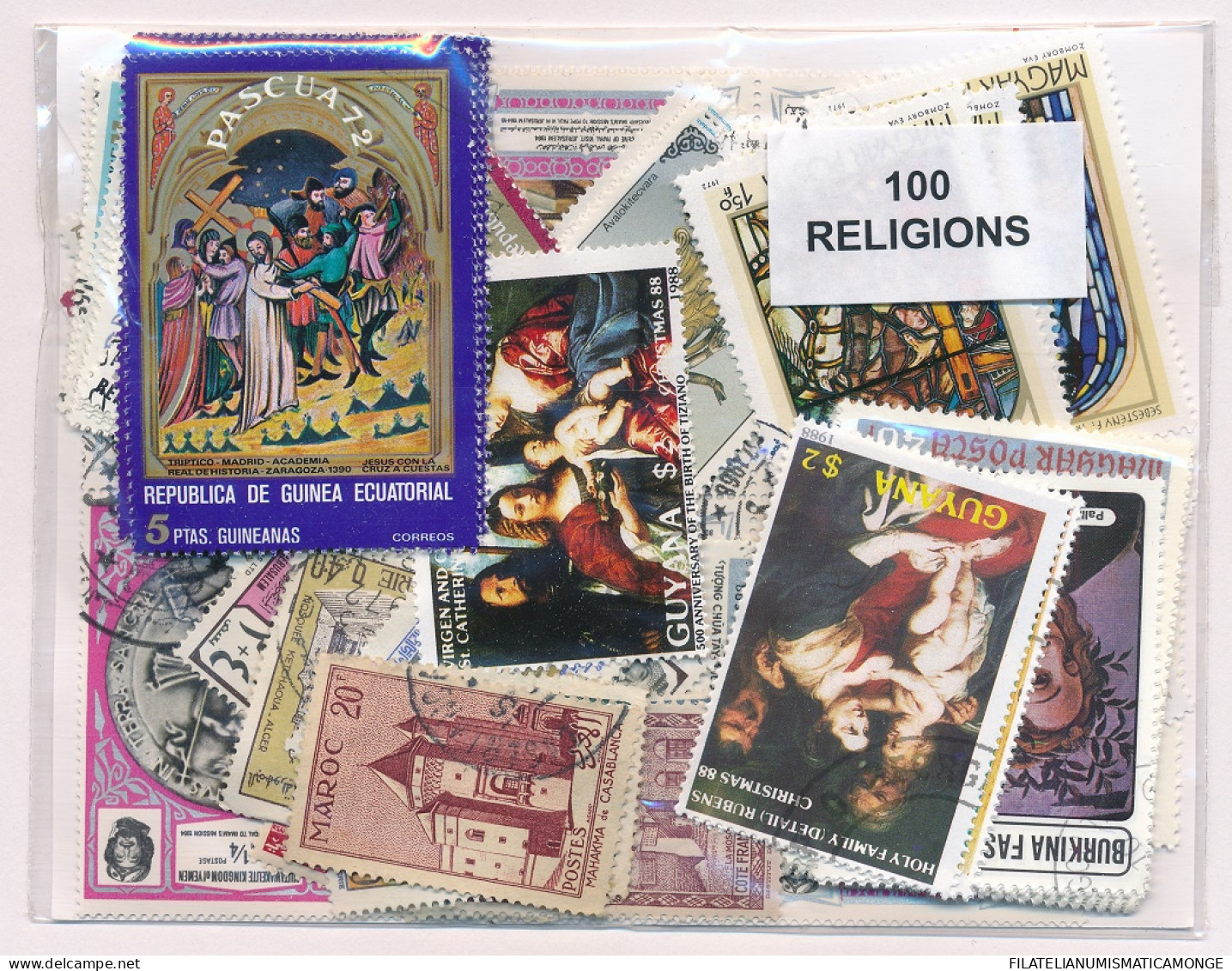 Offer   Lot Stamp - Paqueteria -   100 Sellos Diferentes Religión  (Mixed Cond - Vrac (max 999 Timbres)